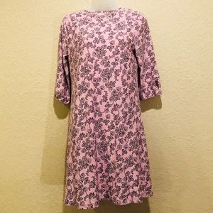 Vintage}pink textured nightie w/black floral print